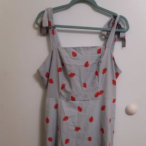 Shein Zip Back Strawberry Print Knotted Cami Dress